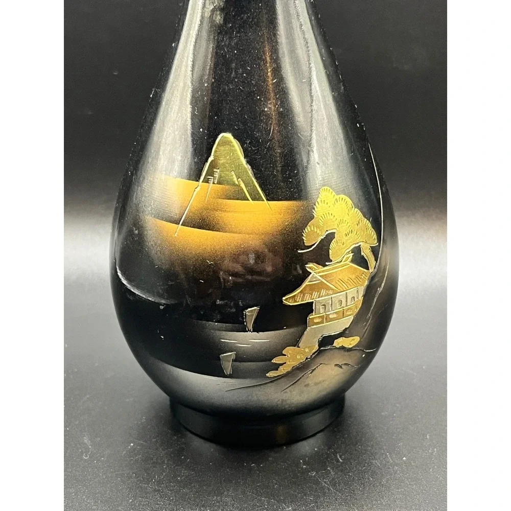 Asian Inspired Bud Vase Black Gold‎ Landscape Design Home Decor Display 9